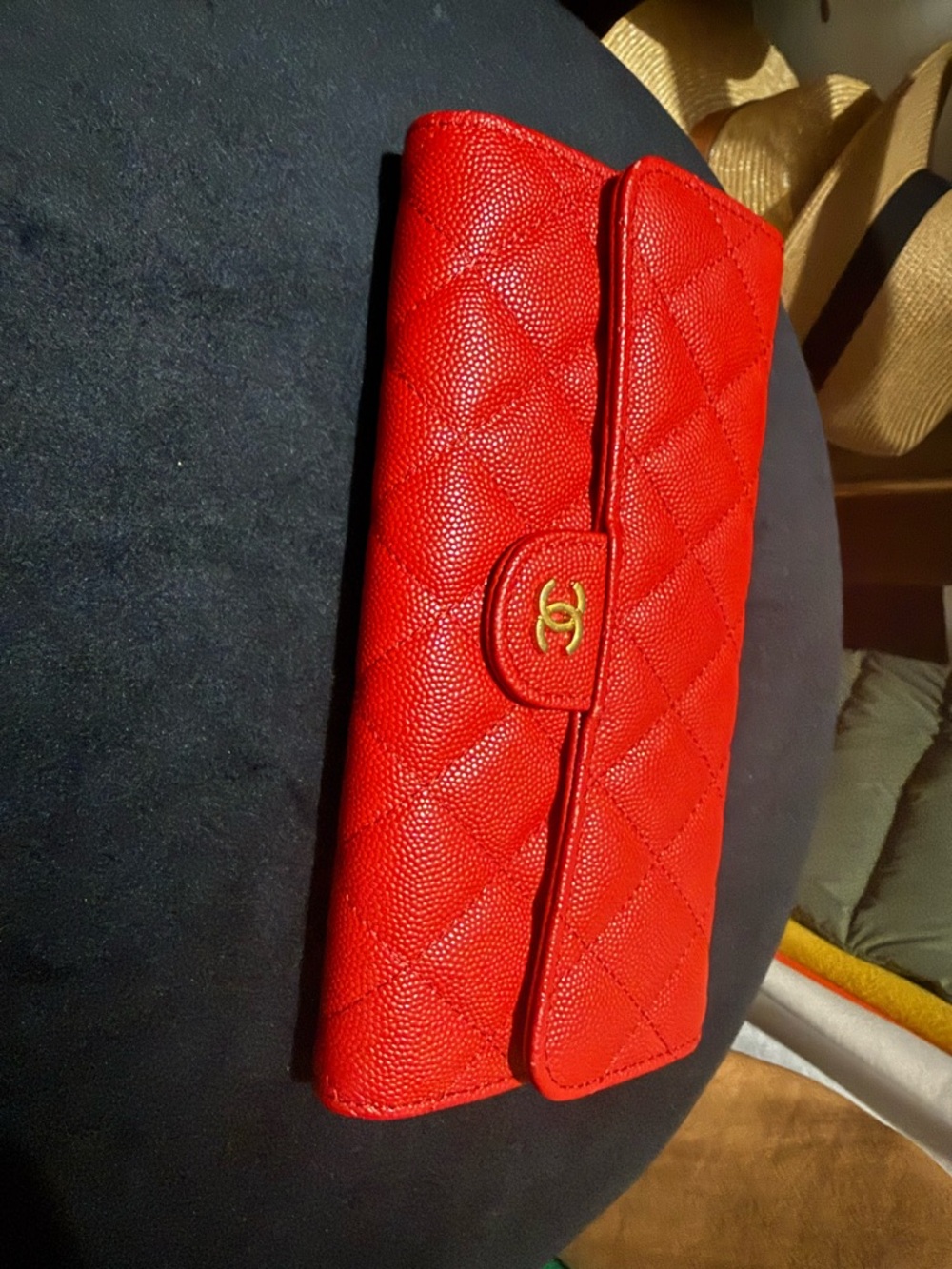 CHANEL Red Quilted Caviar Leather Wallet with Gold CC - Picture 6 of 8